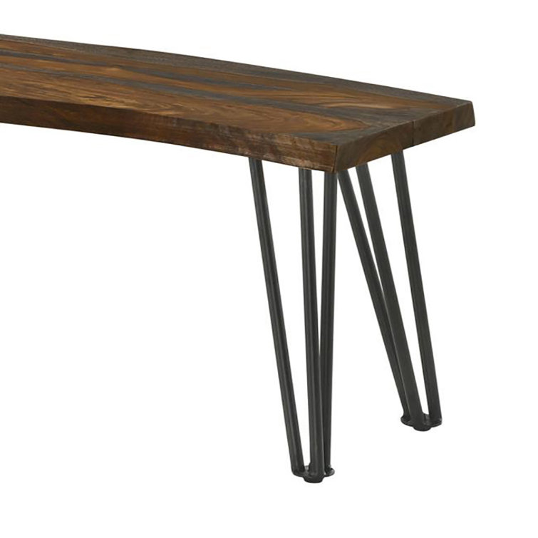 Loon Peak Live Edge Dining Bench With Hairpin Legs Sheesham Gray And